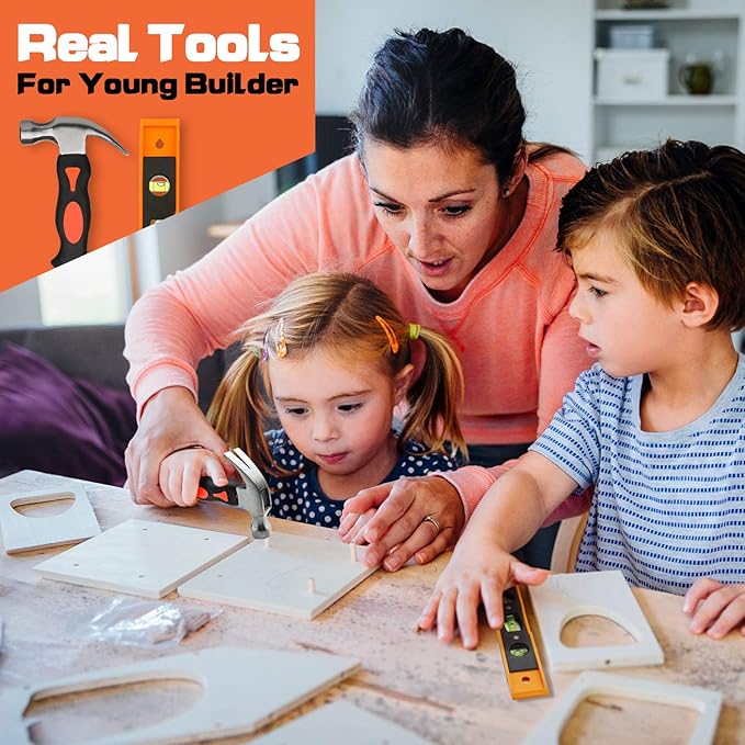 INCLY 18PCS Real Tool Set with Reinforced Belt, Adjustable Waist 20"-32", Real Hand Tools Kit Construction Learning Tools Hammer Screwdriver for Home DIY Building & Woodworking