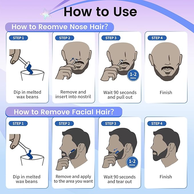 Nose Wax Kit for Men Nose Waxing, 100g Wax 30 Applicators Ear wax kit Hair Removal for Men and Women,Safe Quick Painless Nasal Waxing,10 Mustache Patch 10 Ears Guards,15-20 Uses