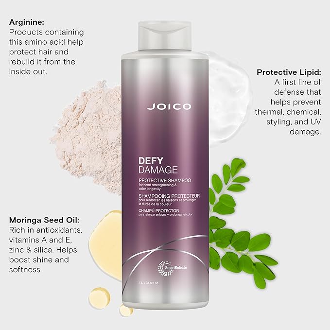 Joico Defy Damage Protective Shampoo | For Color-Treated Hair | Strengthen Bonds & Preserve Hair Color | With Moringa Seed Oil & Arginine | 33.8 Fl Oz
