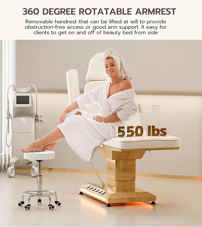 OKAKOPA Fully Electric Massage Table for Esthetician, Professional Treatment Table Facial Bed Used in Spa Beauty Salon, Tattoo Aesthetic Chair, Off-White