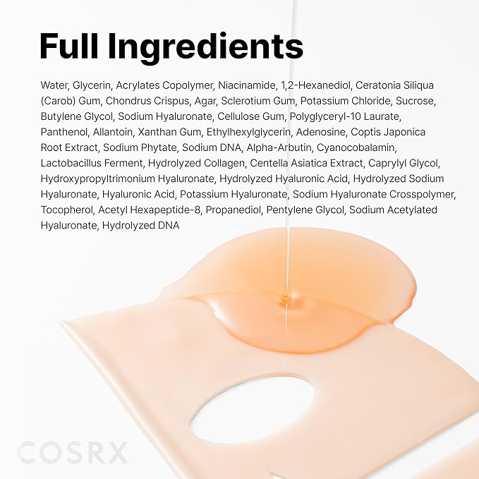 COSRX 5 PDRN Hyaluronic Acid Vital Hydrating Hydrogel Mask, Overnight Hydrogel Face Mask for Glass Glow Skin & Firming with Salmon DNA, Centella PDRN, Korean Skin Care, Stocking Stuffers (34g x 3ea)