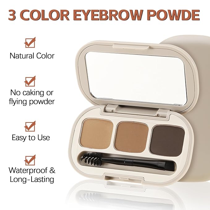 3 Colors Eyebrow Powder Set, Brow Powder Makeup Palette, Defining and Sculpting Brows, Waterproof Eye Contour Kit with Brush Applicator