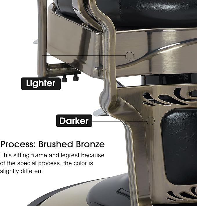 BarberPub Heavy Duty Metal Vintage Barber Chair All Purpose Hydraulic Recline Salon Beauty Spa Chair Styling Equipment 8914 (Black with Brushed Bronze Frame)
