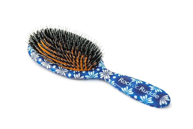Rock & Ruddle Natural Mixed Boar Bristle Hair Brush for Women and Kids (Large, 21cm) - Perfect for Wet or Dry Hair, Detangling Smoothing Blowdrying - Designed & Made in UK - Tile Blue