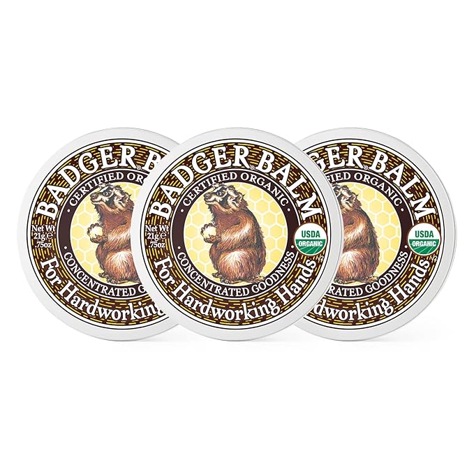 Badger Healing Balm, Hard Working Hands Cream, Organic Hand Cream for Dry Cracked Hands, Long Lasting Hand Moisturizer/Dry Hands Treatment, .75 oz Tin, 3-Pack