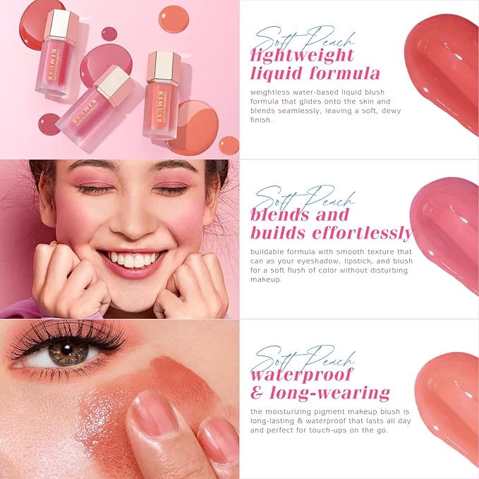 KIMUSE Soft Cream Blush - Liquid Blush for Cheeks, Long-Wearing Pigmented, Waterproof & Smudge Proof, Dewy Finish
