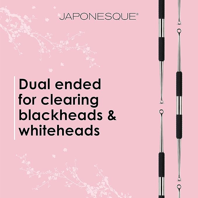 JAPONESQUE Blackhead, Pimple and Blemish Extractor with Dual-Ended Loop Extractor and Lancer, Made with Stainless Steel, Includes Protective Storage Case