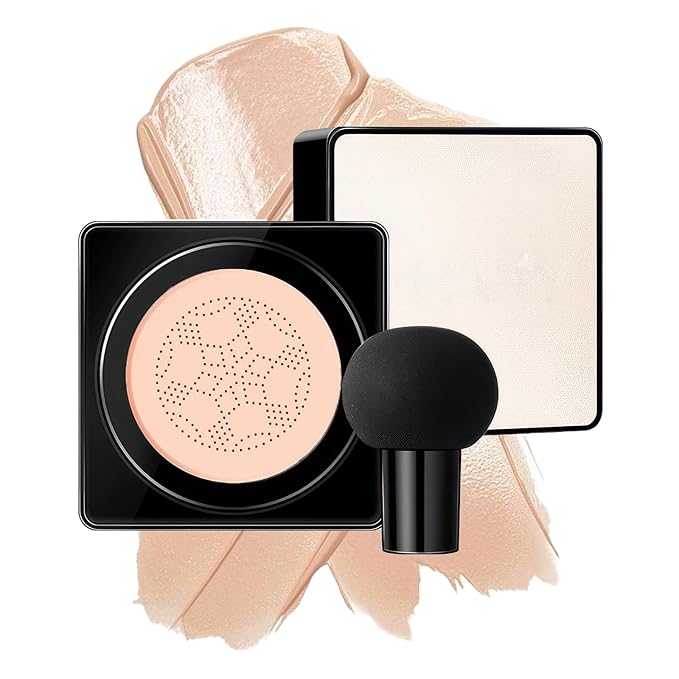 Air Cushion CC Cream Mushroom Head - Moisturizing Screw Lid Concealer Makeup Base Create Long-Lasting & Waterproof Makeup, Cushion Foundation Full Coverage for All Skin Types (Nude)
