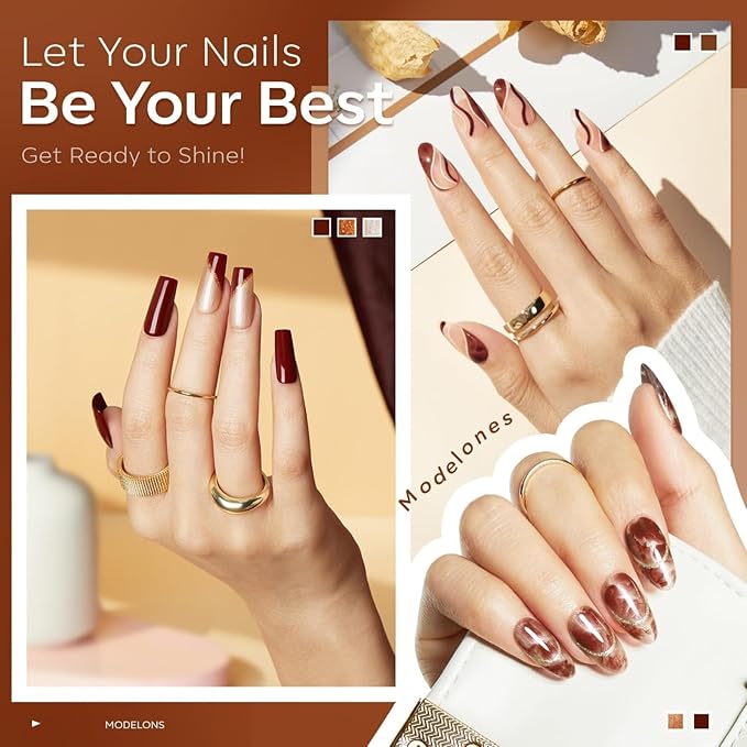 modelones Gel Nail Polish Set, 6 Colors 2025 Fall Winter Thanksgiving Nude Brown Gel Polish Glitter Pearl Cinnamon Tawny Orange Cherry Mocha Nail Polish All Skin Tones Soak OFF LED Nail Art DIY Gift