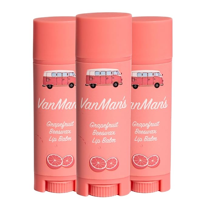 VanMan Beeswax Lip Balm Tube – Organic Beeswax with Coconut and Sweet Almond Oils, Lanolin, and Grapefruit Oil – Hydrating Moisturizer for Dry Lips – Grapefruit – 3 Tube Pack