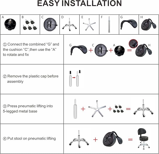Black Lift Swivel Rolling Stool Round Chair,Thick Sturdy Padding,Adjustable Stool with Wheels for Doctor,Medical,Massage Salon,Office,Shop(with Back, Black)