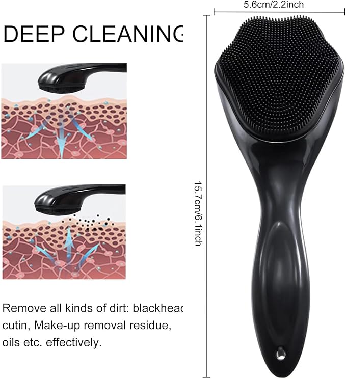 Silicone Face Scrubber Exfoliating Brush 2 Pack for Men, Beomeen Manual Handheld Facial Cleansing Brush Blackhead Scrubber, Soft Bristles Waterproof for Face Skincare, Black