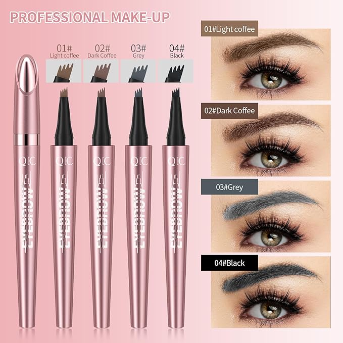 Eyebrow Pencils for Women - Microblading Eyebrow Pencil with Precise 4-Fork-Tip Waterproof Eyebrow Pen Smudge-Proof Eye Brow Pencils Create Natural Hair-Like Brows, Last All-Day, Light Brown
