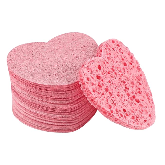 100 Pack Compressed Facial Sponges, Gentle Exfoliating and Makeup Remover, Reusable and Soft (heart 2.8inch)