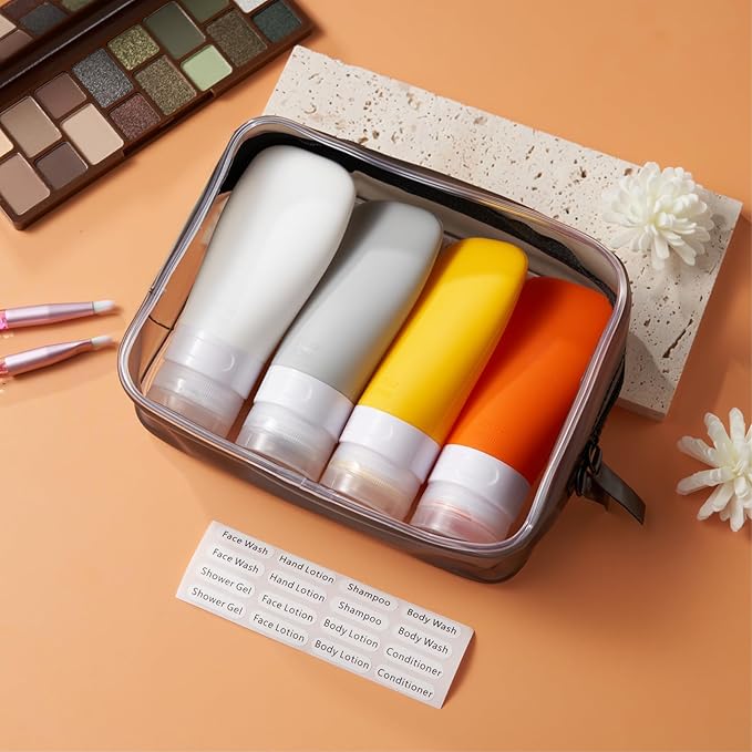 INSFIT Portable Travel Bottles, TSA Approved Leak Proof Containers for Toiletries, BPA Free Refillable Accessories for Shampoo, Body Wash, Liquids (4 Pack)