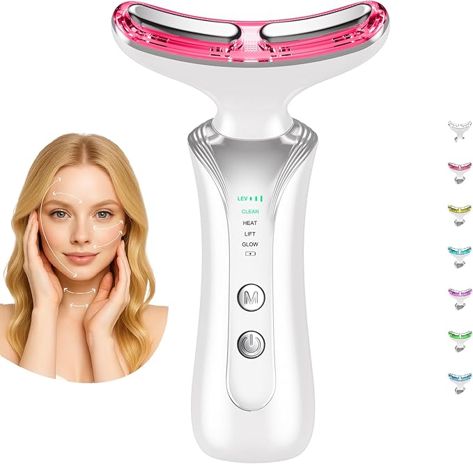 7 in 1 Multifunctional Facial Massager, Red Light Therapy for Face, Beauty Skin Care Tool for Face and Neck, Portable Facial Massager for Wrinkles and Skin Care-White