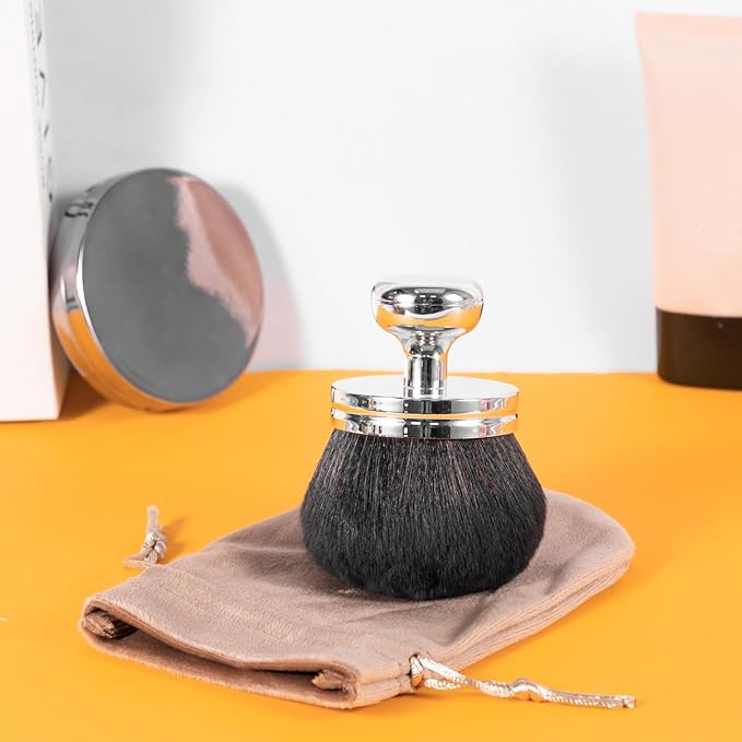 UNIMEIX 3 Inch Sunscreen Applicator with Drawstring Bag, Self Tanner Brush Body Makeup Brush Kabuki Spray Tan Blending Beauty Brush for Body Coverage Perfector (Sliver)