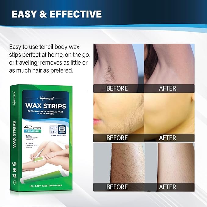 Wax Strips: 42 Waxing Strips - Hair Removal for Body Arms Legs Chest Back - Brazilian Waxing - Waxing Kit for Women Men - 2 Sizes