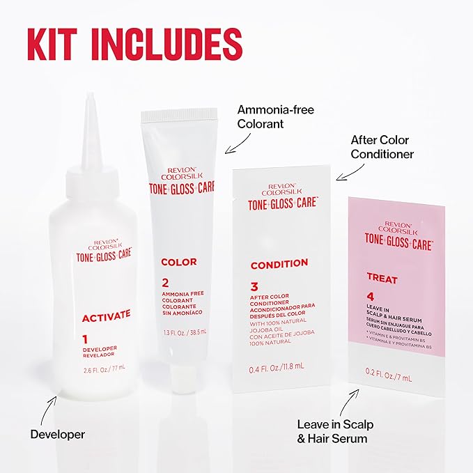 Revlon ColorSilk Tone + Gloss + Care Demi Permanent Hair Color, Dye Kit with Leave-In Scalp and Haircare Serum, 2x Shinier, 4x Stronger, 6 Light Brown, 4.5 fl oz