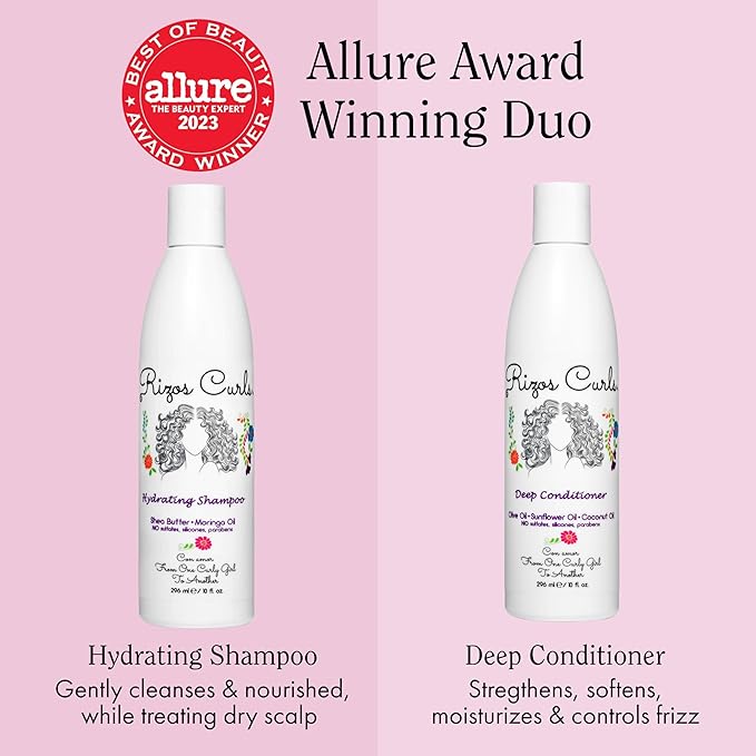 Rizos Curls Wash Day Bundle – Hydrating Shampoo & Deep Conditioner Set with Shea Butter for Every Curl Pattern 1a-4c – Gently Cleanses, Moisturizes, Softens & Adds Shine – Sulfate & Paraben Free