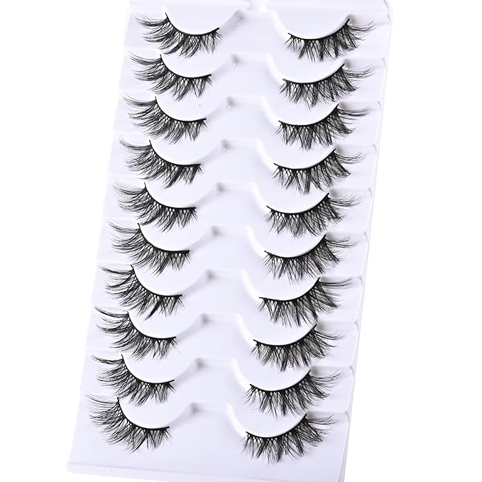 FARRED Half Lashes Short False Eyelashes Wispy Lash Strips Cat Eye Lashes Natural Look Fake Eyelashes Strip Eye Lash Pack 10 Pairs 8-15mm Pestañas