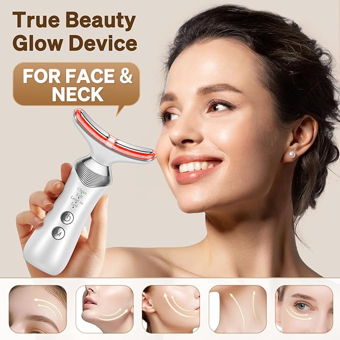 Face and Neck Massager, 7-in-1 Multifunctional Facial Massager Tool with 4 Modes, Portable Facial Skin Care Tools, Beauty Device for Home Travel