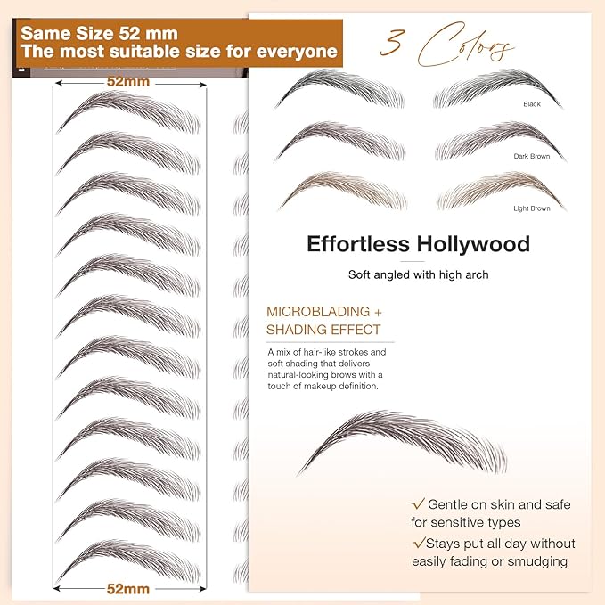 20 Sheets 240 Pairs Eyebrow Tattoo Sticker Waterproof 4D Hair-Like Natural Fake Tattoo Eyebrows Transfers Stickers Peel Off Brows Grooming Shaping Sticker in Effortless Hollywood,Dark Brown