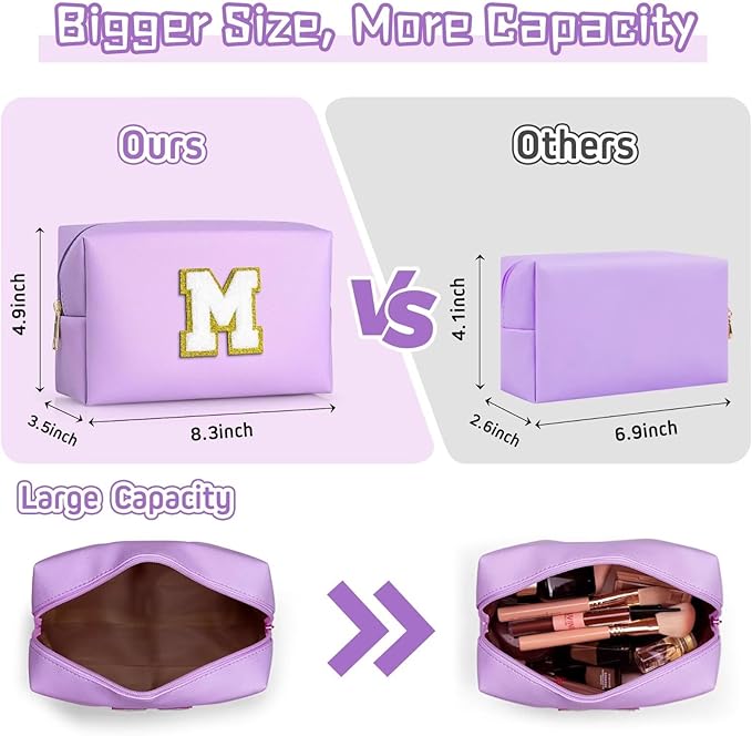 TOPEAST Preppy Bag, Monogrammed Makeup Bags with Zipper, Cute Makeup Pouch, Initial Birthday Gifts Bag for Daughter Friends Sister, Preppy Things for Girls (Purple H)