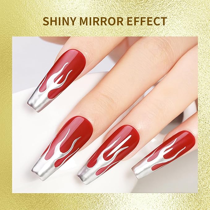 JODSONE 2pcs Metallic Nail Art Gel Liner Gold Mirror Chrome and Silvery 3D Effect Gel Nail Polish Thin Brush Metal Painted DIY at Home Salon Quality Gift for Women