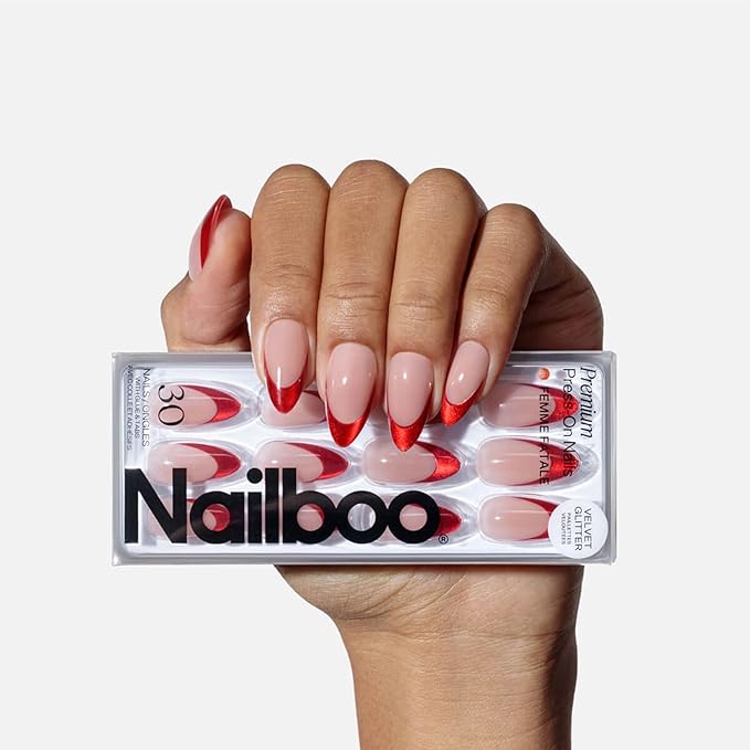 Nailboo Press On Nails, Salon-Quality Reusable Fake Nails for Fast DIY Manicure with Strong Hold Nail Glue for Press Ons, Nail File, & Alcohol Prep Pads, Femme Fatale