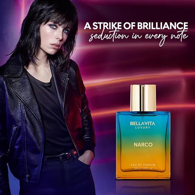 BELLAVITA Luxury NARCO Unisex Perfume for Women and Men | Notes of Bergamot, Jasmine and White Musk | Long-Lasting Luxury Perfume Oils | French Parfum for Women & Men, 100 ML