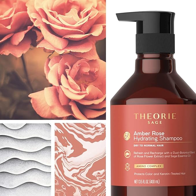Theorie Amber Rose Hydrating Shampoo- Refresh & Hydrate, Irresistible Scent of Rose, Jasmine & Amber, Suited For All Hair Types-Color & Keratin Treated Hair, 800ML