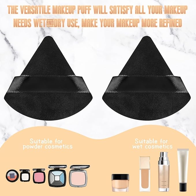 Suclain 48 Pcs Velour Triangle Powder Puff Soft Velour Makeup Puff for Face Powder Makeup Triangle Sponges for Wet and Dry Cosmetic Foundation Loose Mineral Body Tool(Black)