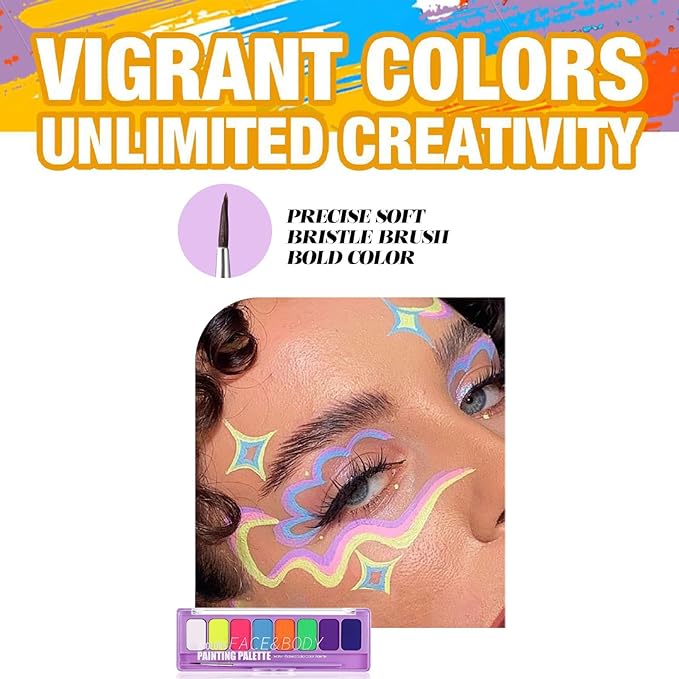 MEICOLY 8 Colors Water Activated Eyeliner Palette, Neon Face Paint Colored Retro Hydra Liner,Matte Eyeliner UV Blacklight Halloween Blue White Body Paint Corpse Bride Halloween Sally Cosplay,01