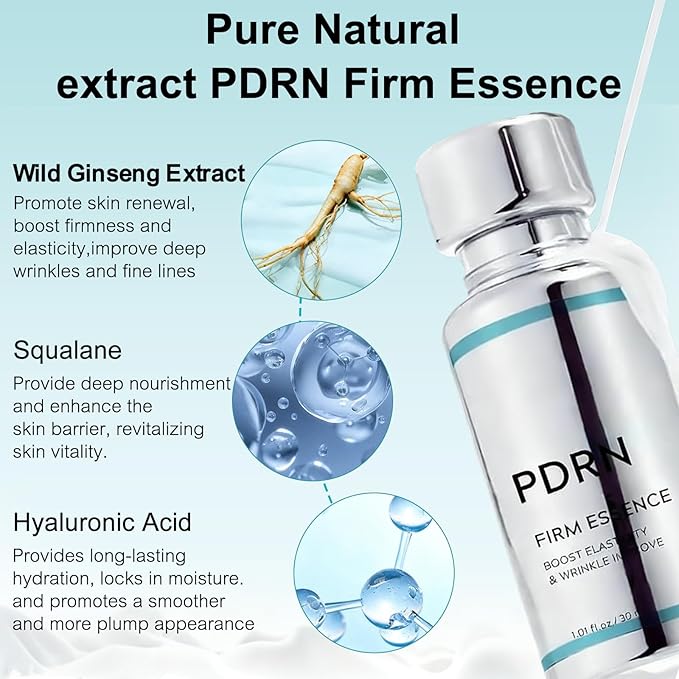 PDRN 100 Essence - Glass Skin Pure PDRN Essence, Firming & Plumping, Containing Ginseng Extract, Hyaluronic Acid, Korean Glass Skin Care 1.01fl.oz