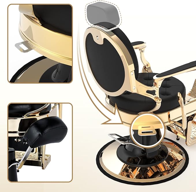 OmySalon Vintage Barber Chair All Purpose Heavy Duty, Hydraulic Recline Salon Beauty Styling Chair Retro, 360 Degree Swivel for Hair Stylist Tattoo, Round Base, Tufted Button
