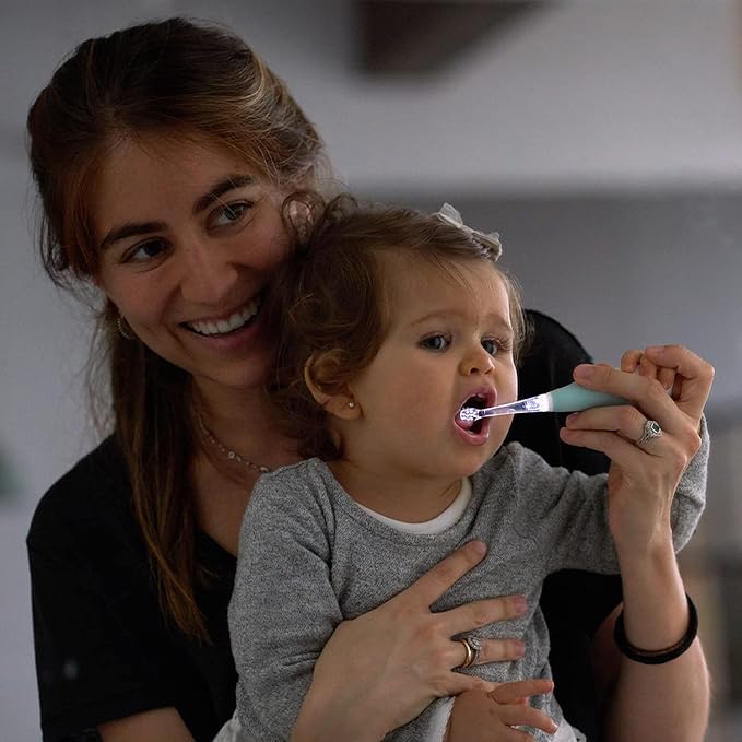 Papablic Toddler Sonic Electric Kids Toothbrush for Ages 1-3 Years, Baby Electric Toothbrush with Cute Dino Cover and Smart LED Timer, 2 Brush Heads (Debby)