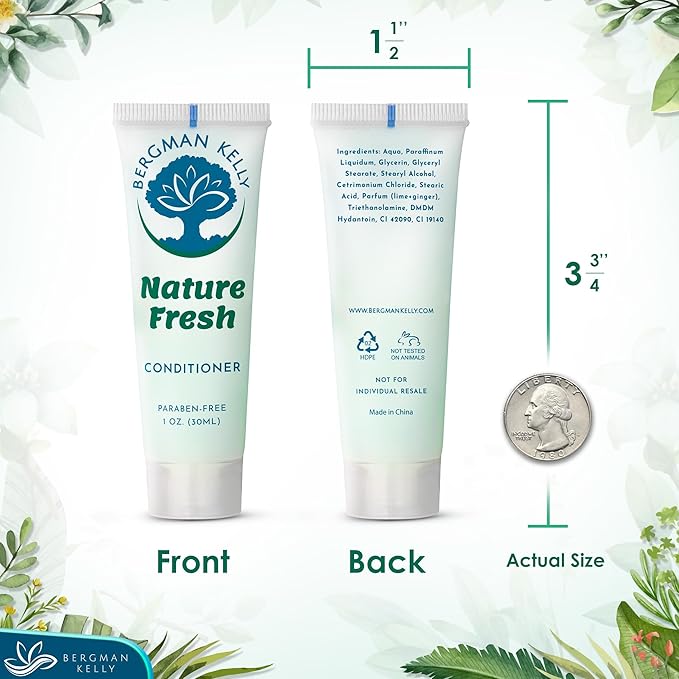 Bergman Kelly - Travel Shampoo and Conditioner Set - 1 fl oz, 100 Pieces, Nature Fresh - Delight Your Guests with Refreshing & Soothing Hotel Toiletries and Guest Hospitality in Bulk