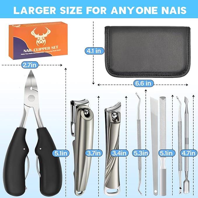 2025 Upgrade Toenail Clippers Set for Seniors – 8-in-1 Heavy Duty Long Handle Nail Clippers for Thick & Ingrown Toenails, Professional Manicure Pedicure Kit for Men & Women