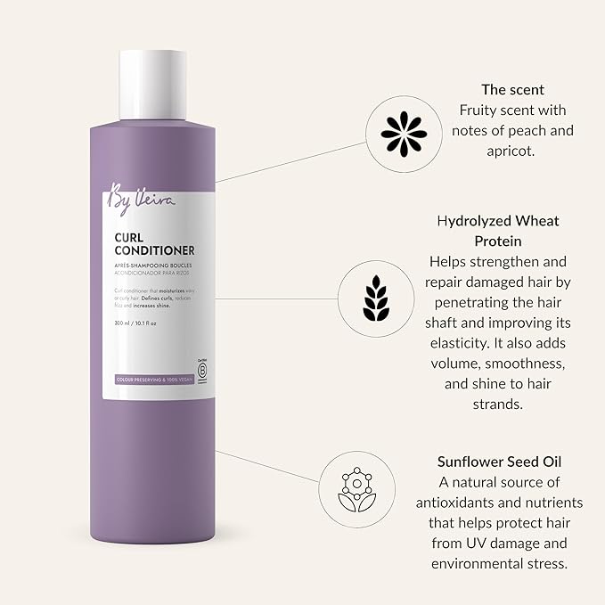 Curl Conditioner 10.1 Fl Oz, Gently Cleanses & Defines Curly Wavy Hair, Reduces frizz & Increases shine, Colour preserving, 100% vegan & Sulphate/Silicone free