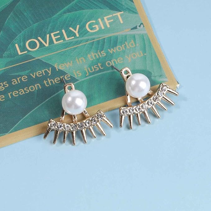 Punk Spike Ear Jacket Earrings Gold Pearl Studs Earrings Minimalist Front Back Studs Earrings Modern Edgy Earrings Jewelry for Women and Girls Gift