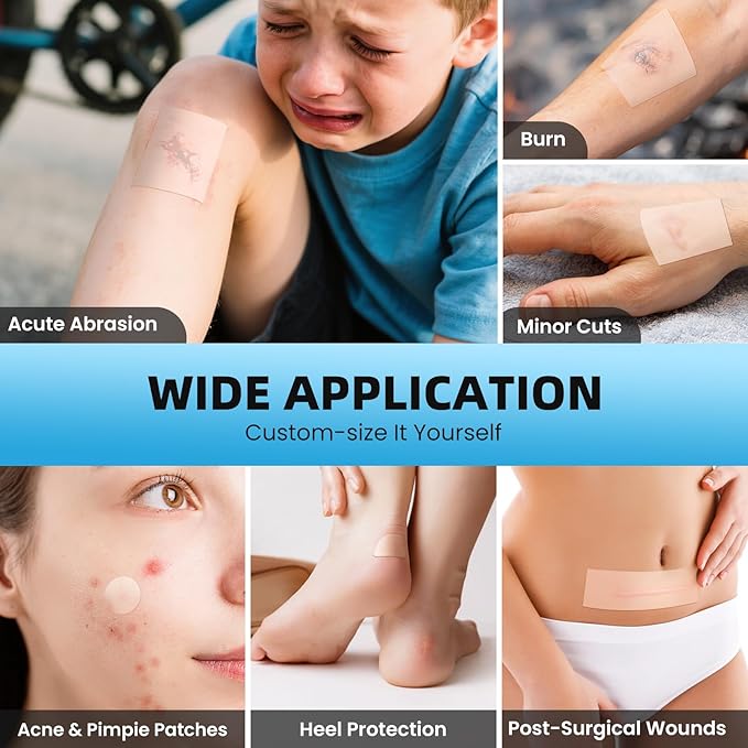 Hydrocolloid Roll for Wound Care, 2in x 5ft Extra Large Hydrocolloid Bandages with Self-Adhesive, Cut-to-Size, Ultra Absorbent, Flexible & Waterproof for Burn, Blister, Acne Care