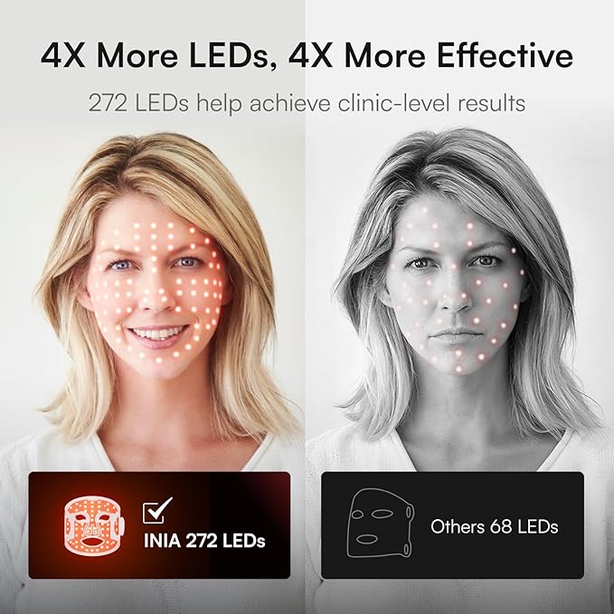 INIA Red Light Therapy Mask for Face, Glow Wireless LED Face Mask Light Therapy with Near-Infrared Red Light (NIR), Rechargeable and Ergonomic Design for Home & Travel