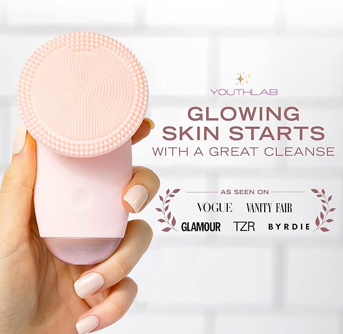 SoniGlow Silicone Facial Cleansing Brush – Electric Vibrating Skincare Scrubber Tool for Deep Pore Cleansing, Gentle Massage, Makeup Removal, Waterproof and Rechargeable (Pink)