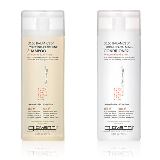 Giovanni 50:50 Balanced Shampoo and Conditioner Set - Clarifying Shampoo for Women & Men, Cleansing for Damaged, Frizzy Hair, Moisturizing Conditioner for Soft, Smooth Hair - 8.5 Fl Oz Each (1 Set)