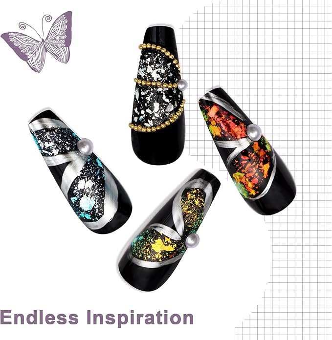 Laza Golden Fall Chameleon Flakes Nail Glitter Irregular Opal Nail Foil Flakes Chunky Confetti Color-Shift Sequins Iridescent Fairy Dust for Mermaid Nails Design, Nail Decorations for Nail Art