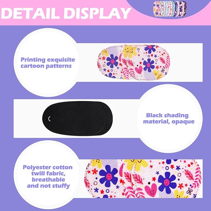 Newcotte 12 Pcs Eye Patch for Kids Girls Boys Reusable Eye Patch for Glasses over the Lens Colorful Eye Patch Toddler Eye Patch Adorable Kids Eye Patches Assorted Eye Patch Cover (Graceful)