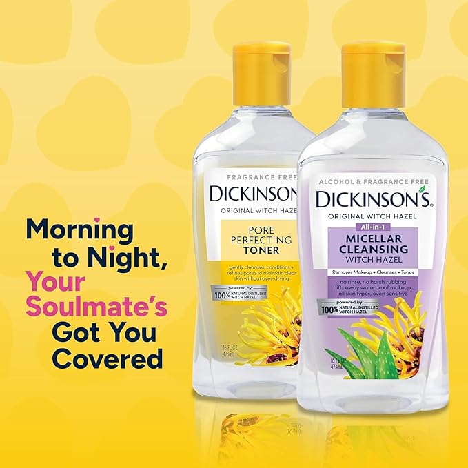 Dickinson's Micellar Cleansing Witch Hazel, An All-in-1 Makeup Remover, Pore Refiner, Skin Cleanser and Toner; Alcohol Free with Aloe, for Sensitive Skin, 16oz
