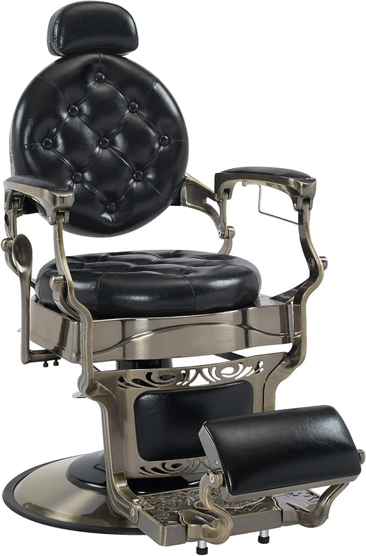 BarberPub Heavy Duty Metal Vintage Barber Chair All Purpose Hydraulic Recline Salon Beauty Spa Chair Styling Equipment 8914 (Black with Brushed Bronze Frame)