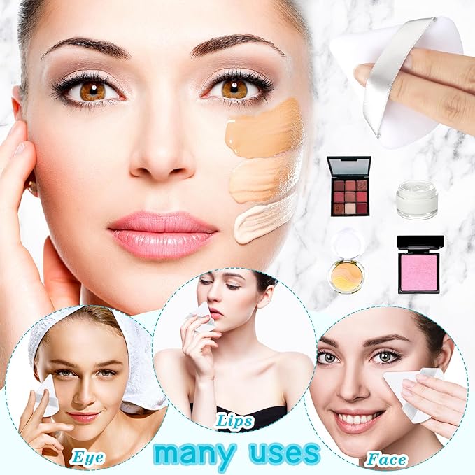 Suclain 48 Pcs Velour Triangle Powder Puff Soft Velour Makeup Puff for Face Powder Makeup Triangle Sponges for Wet and Dry Cosmetic Foundation Loose Mineral Body Tool(White)